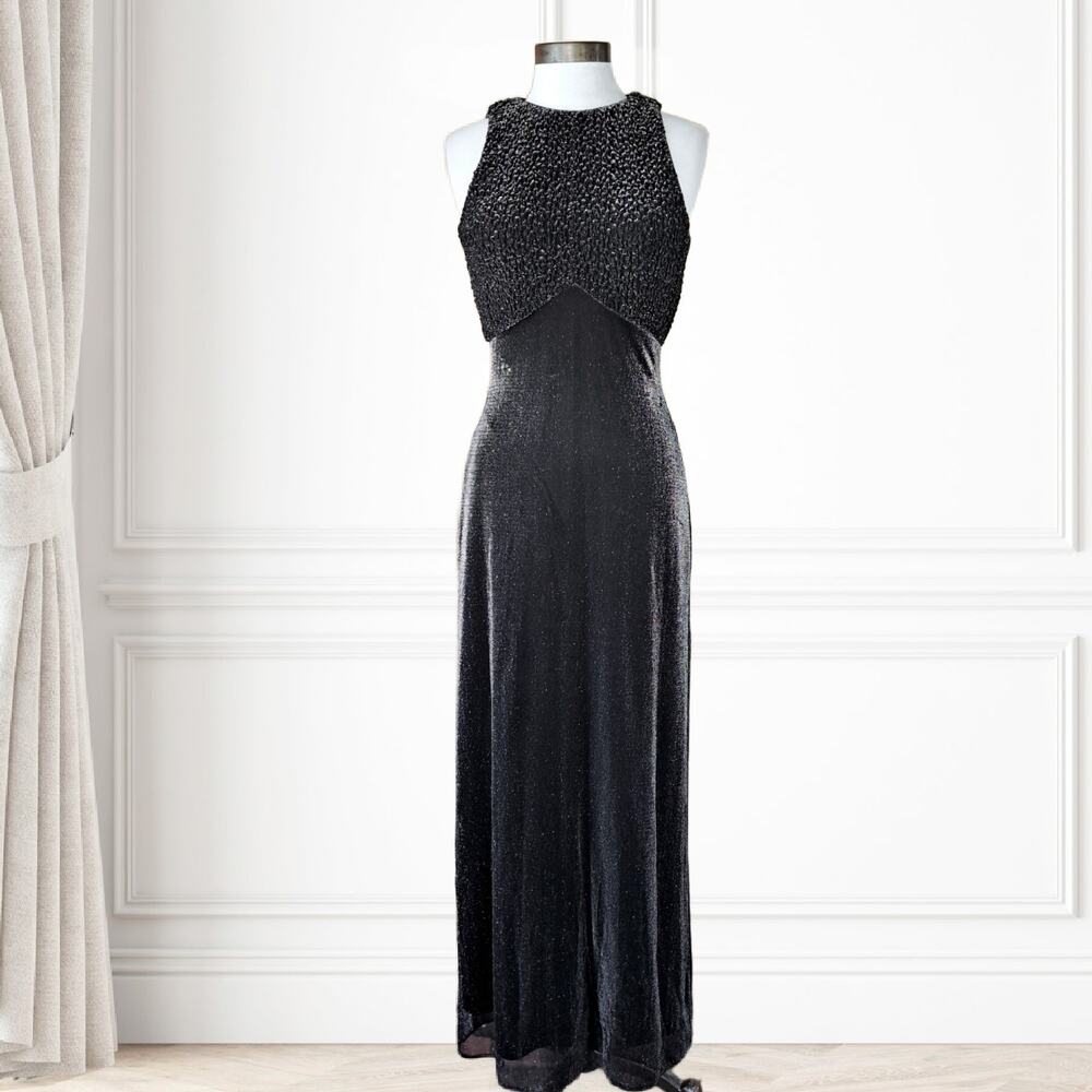 Vintage 90S y2K CACHE Metallic Maxi Dress Size 6 Formal Sparkle SleProm Glam